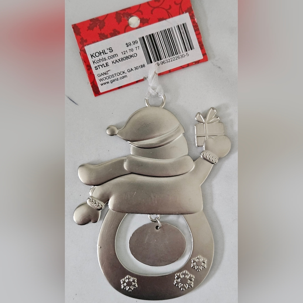 Snowman Monogram Glittery Metal 3.5" Christmas Ornament Letter S - NWT - Picture 2 of 2